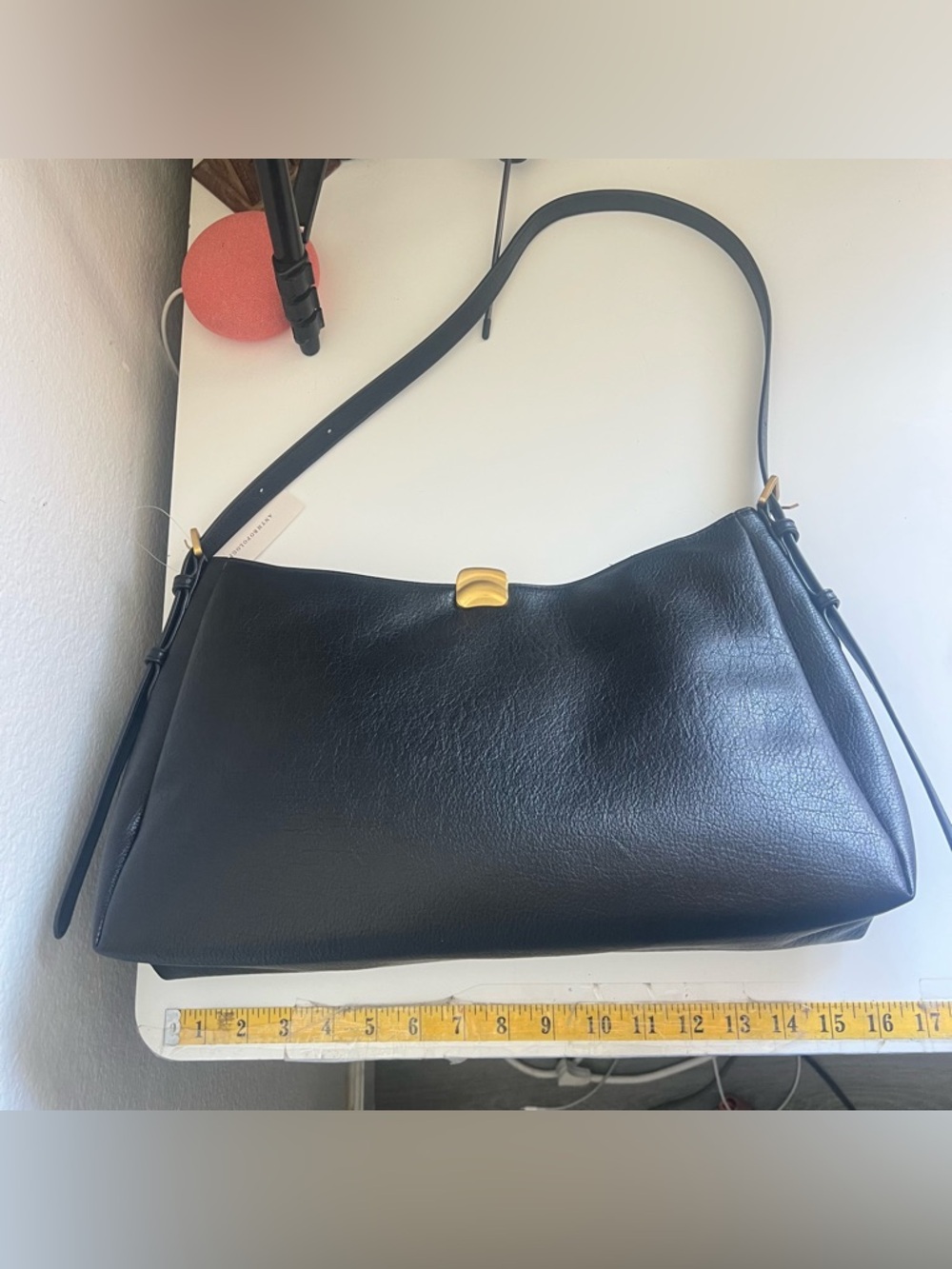 Anthropologie Foldover Slouchy Buckle Shoulder Bag Faux Leather Black NWT - Picture 4 of 16